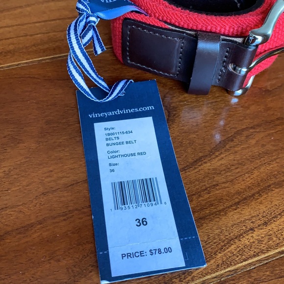 Vineyard Vines Bungee Belt - Red Size 36 NEW - Picture 2 of 6
